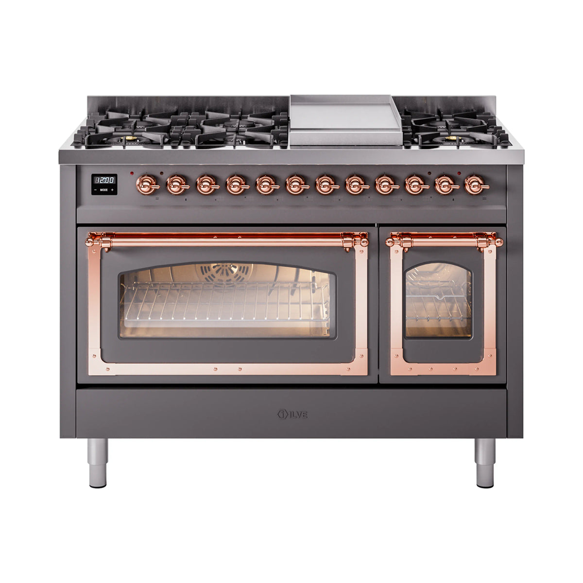 ILVE Nostalgie II Noblesse 48-Inch Dual Fuel Freestanding Range in Matte Graphite with Copper Trim (UN48FNMPMGPLP)