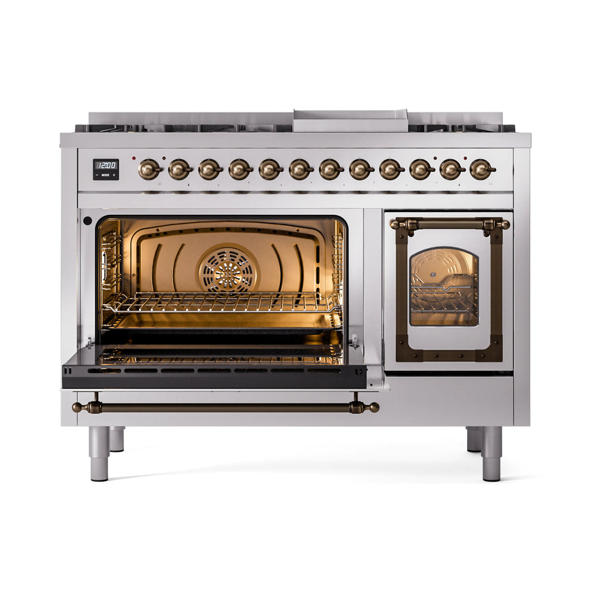 ILVE Nostalgie II Noblesse 48-Inch Dual Fuel Freestanding Range in Stainless Steel with Burnished Bronze Trim (UN48FNMPSSBLP)