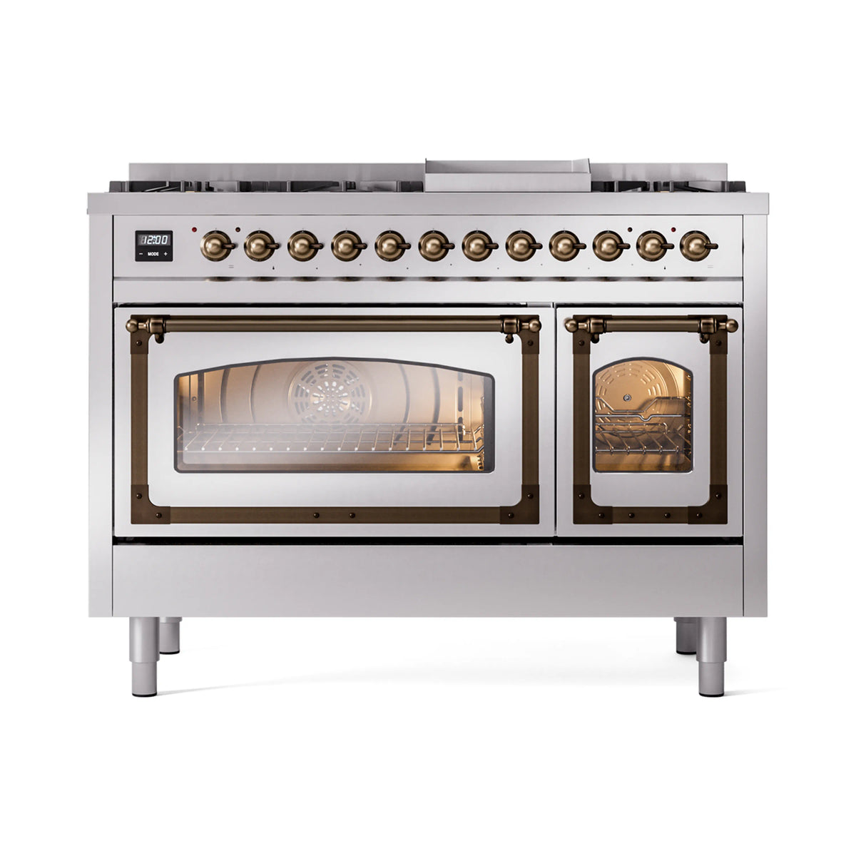 ILVE Nostalgie II Noblesse 48-Inch Dual Fuel Freestanding Range in Stainless Steel with Burnished Bronze Trim (UN48FNMPSSBLP)