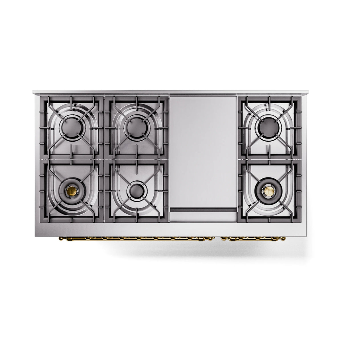 ILVE Nostalgie II Noblesse 48-Inch Dual Fuel Freestanding Range in Stainless Steel with Brass Trim (UN48FNMPSSGLP)