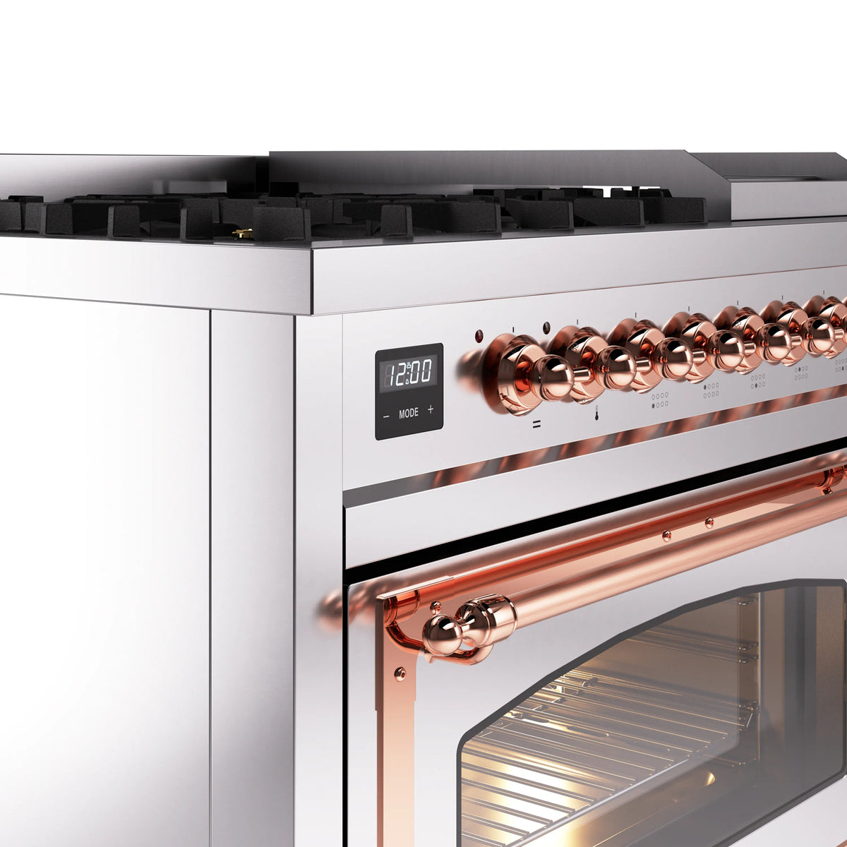ILVE Nostalgie II Noblesse 48-Inch Dual Fuel Freestanding Range in Stainless Steel with Copper Trim (UN48FNMPSSPLP)