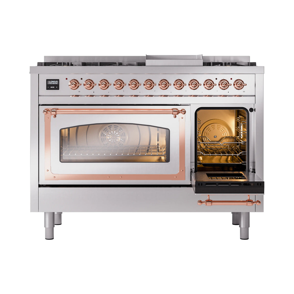 ILVE Nostalgie II Noblesse 48-Inch Dual Fuel Freestanding Range in Stainless Steel with Copper Trim (UN48FNMPSSPLP)