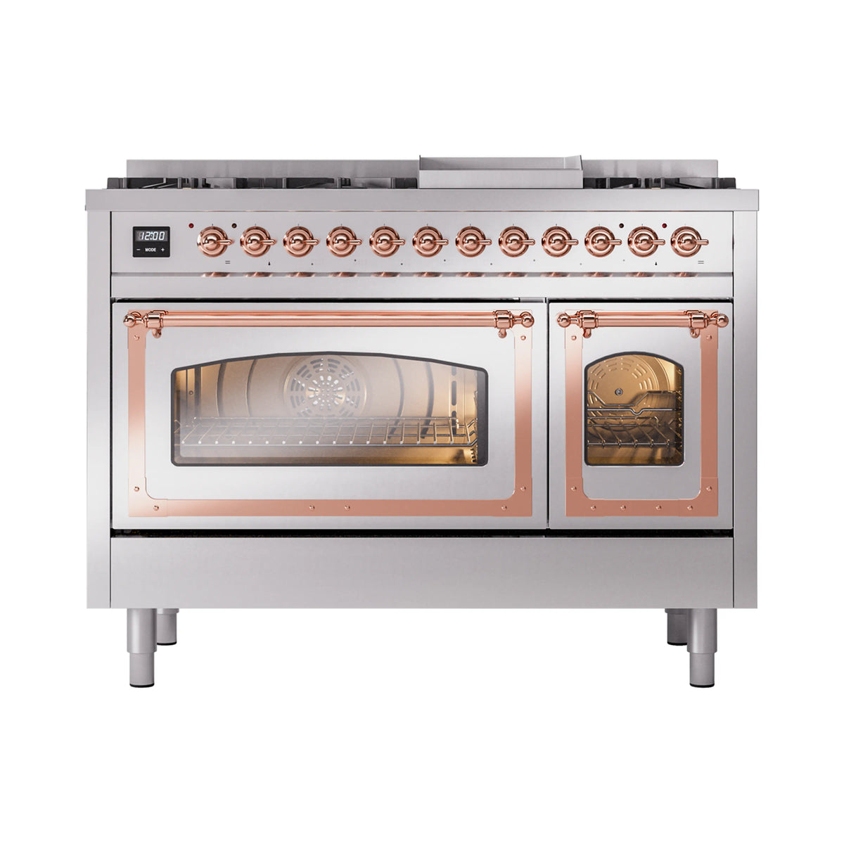 ILVE Nostalgie II Noblesse 48-Inch Dual Fuel Freestanding Range in Stainless Steel with Copper Trim (UN48FNMPSSPLP)