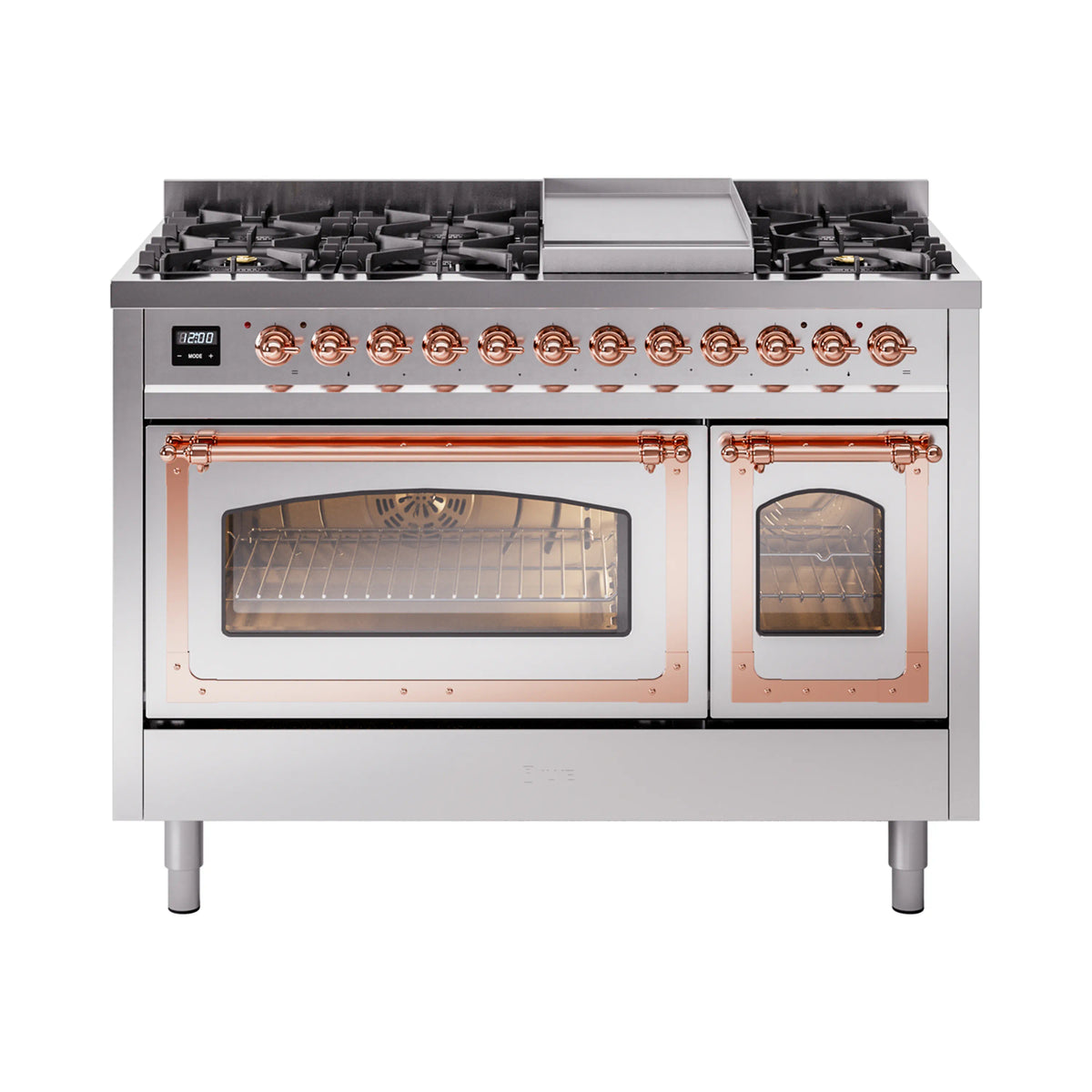 ILVE Nostalgie II Noblesse 48-Inch Dual Fuel Freestanding Range in Stainless Steel with Copper Trim (UN48FNMPSSPLP)