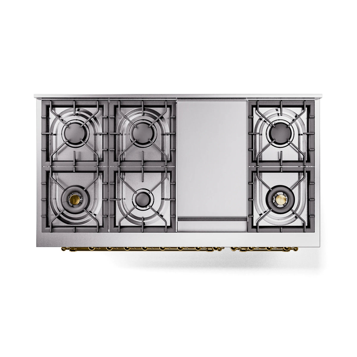 ILVE Nostalgie II Noblesse 48-Inch Dual Fuel Freestanding Range in White with Brass Trim (UN48FNMPWHGLP)