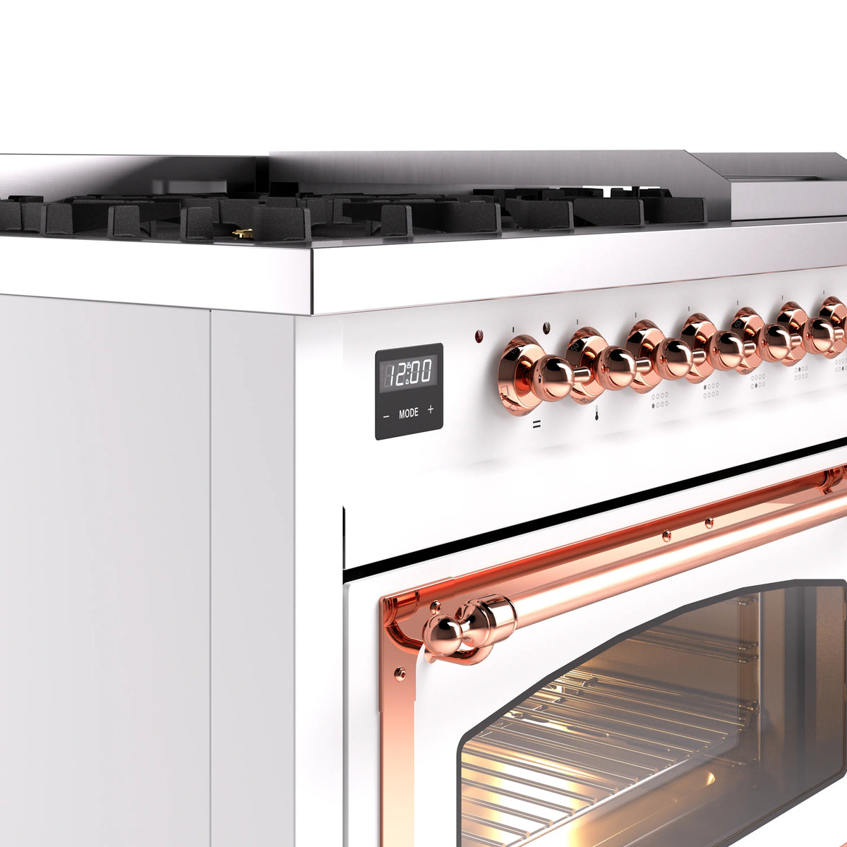 ILVE Nostalgie II Noblesse 48-Inch Dual Fuel Freestanding Range in White with Copper Trim (UN48FNMPWHPLP)