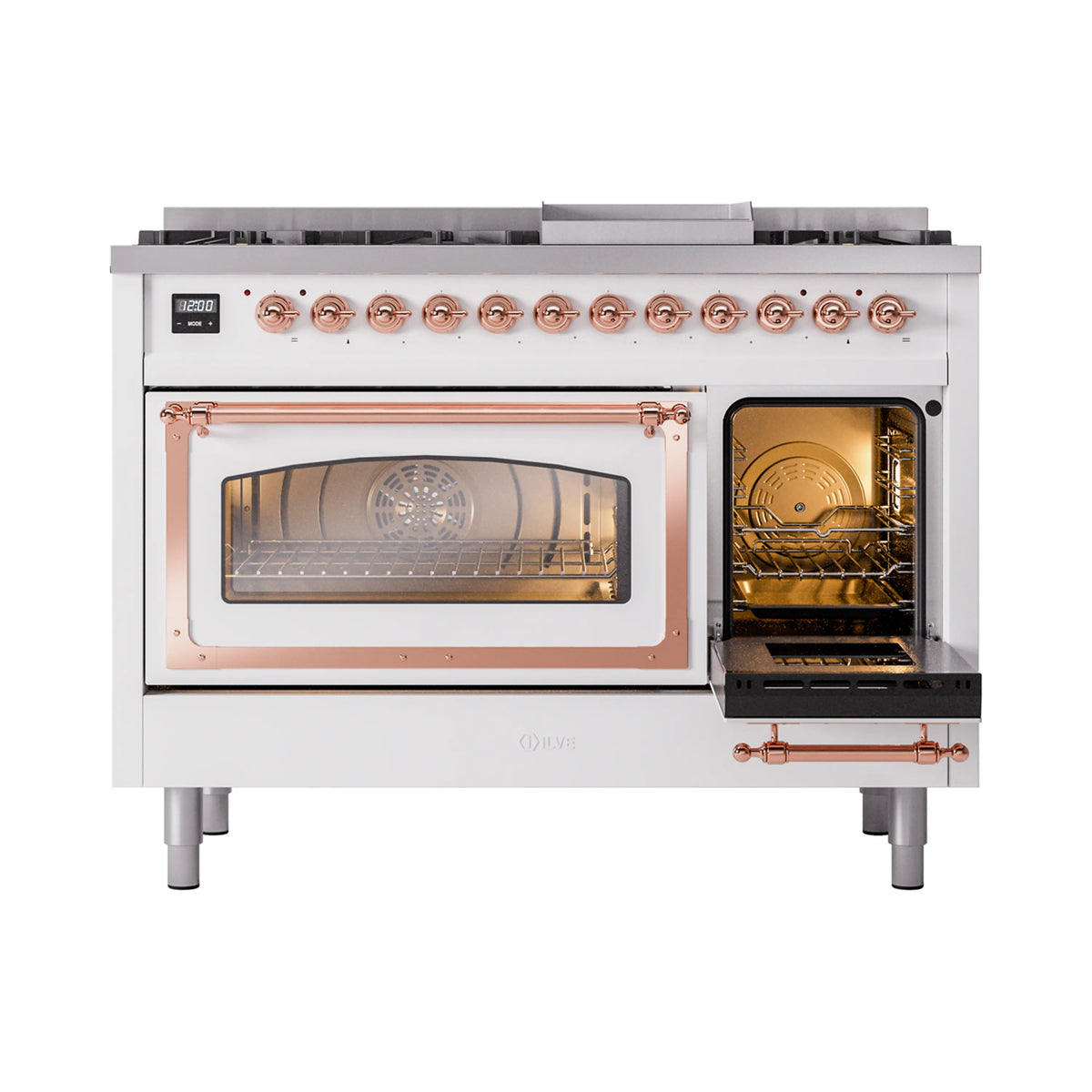 ILVE Nostalgie II Noblesse 48-Inch Freestanding Natural Gas Dual Fuel Range in White with Copper Trim (UN48FNMPWHP)