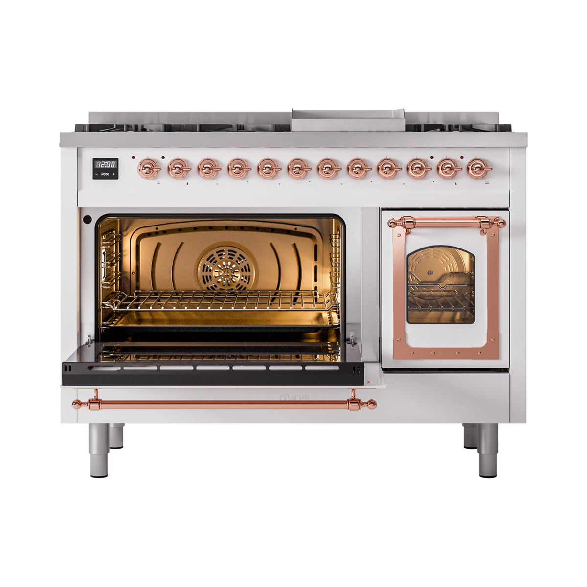 ILVE Nostalgie II Noblesse 48-Inch Dual Fuel Freestanding Range in White with Copper Trim (UN48FNMPWHPLP)