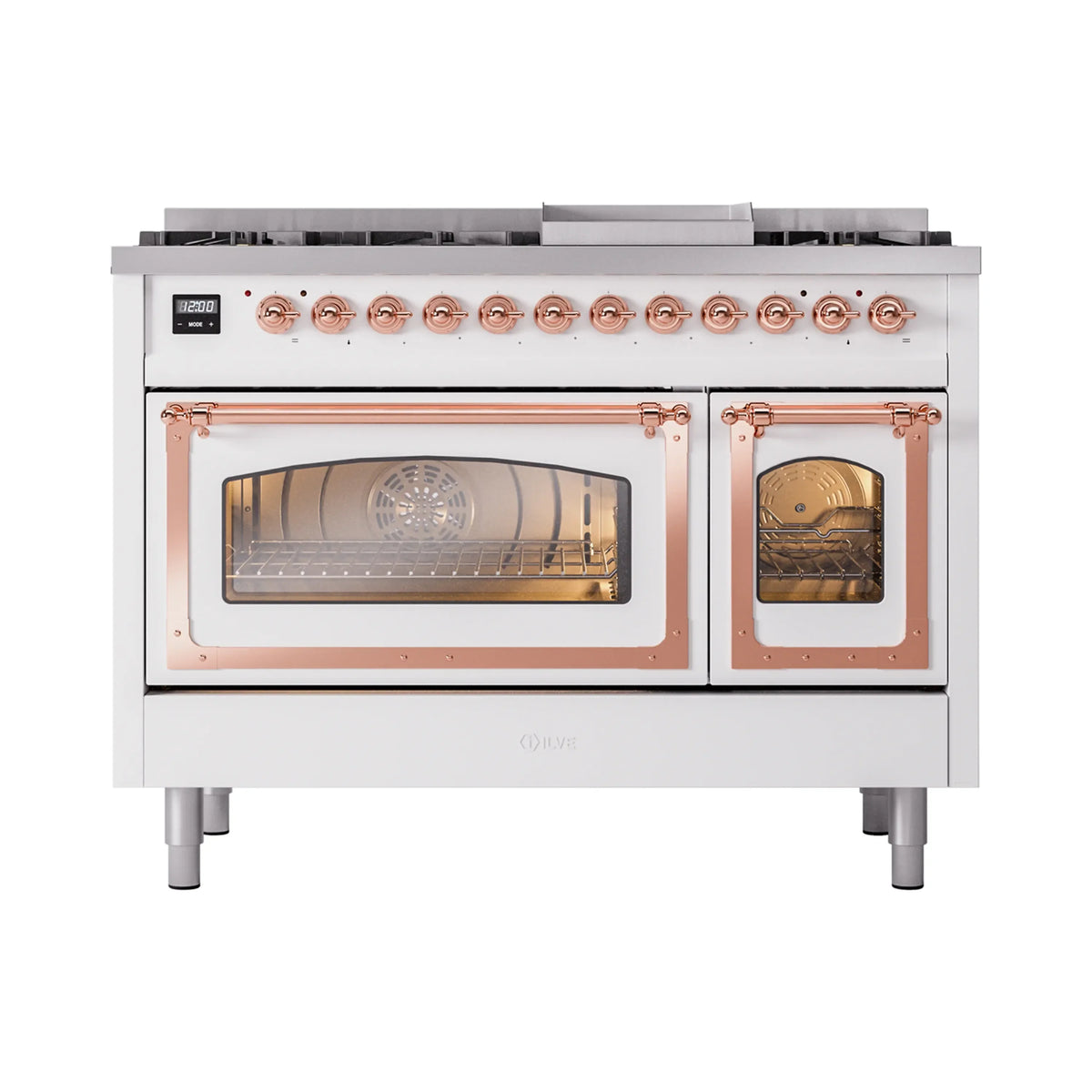 ILVE Nostalgie II Noblesse 48-Inch Freestanding Natural Gas Dual Fuel Range in White with Copper Trim (UN48FNMPWHP)