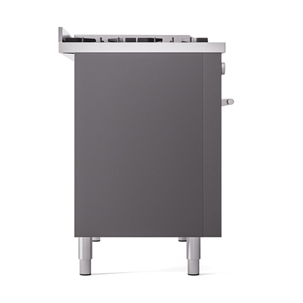 ILVE 48-Inch Professional Plus II Propane Gas Dual Fuel Range with 8 Burners, Griddle, and Solid Door Oven in Matte Graphite (UP48FQMPMGLP)