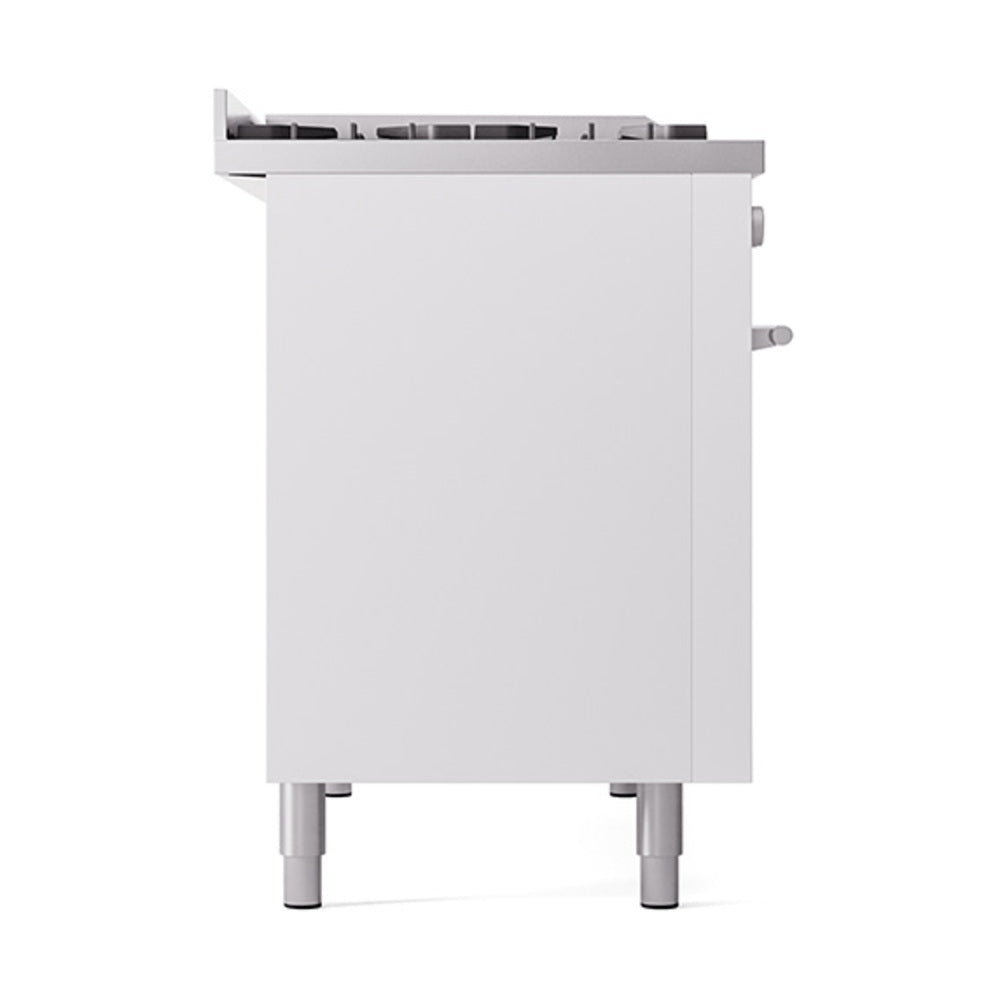 ILVE 48-inch Professional Plus II Propane Gas Dual Fuel Range with 8 Burners, Griddle, and Solid Door Oven in White (UP48FQMPWHLP)
