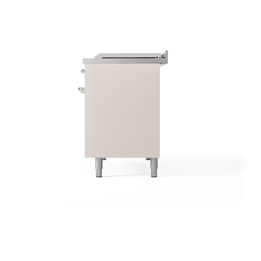 ILVE Nostalgie II 48-Inch Natural Gas Dual Fuel Range with 5 Burners, Griddle, & French Top with Triple Glass Door Oven in Antique White with Chrome Trim (UP48FSNMPAWC)