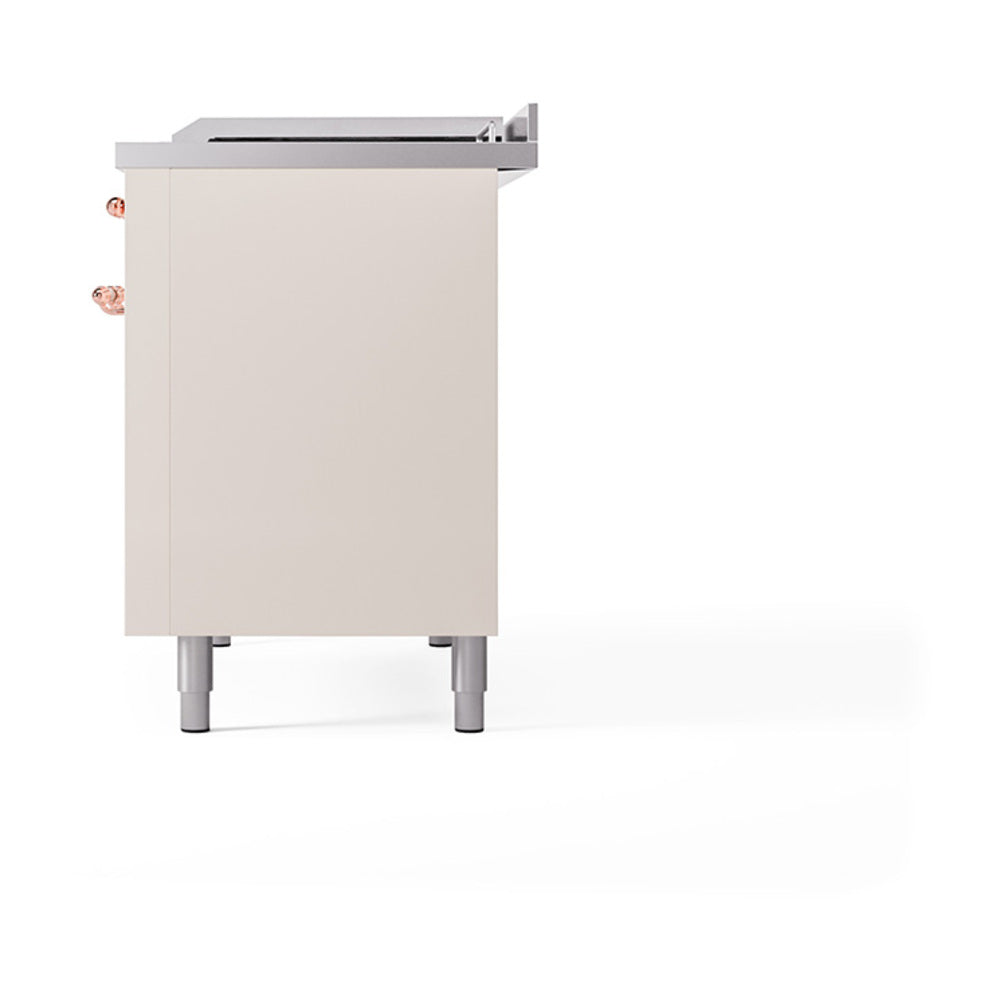 ILVE Nostalgie II 48-Inch Propane Gas Dual Fuel Range with 5 Burners, Griddle, & French Top with Triple Glass Door Oven in Antique White with Copper Trim (UP48FSNMPAWPLP)