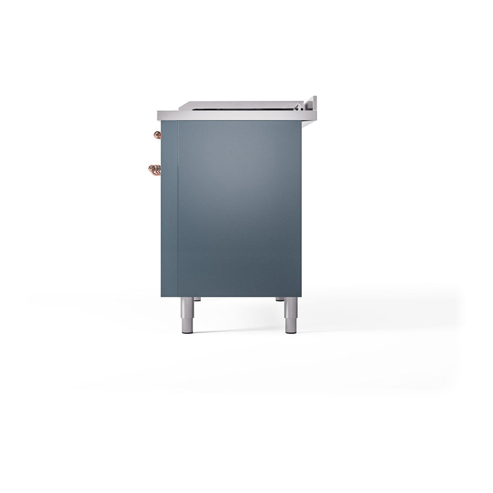 ILVE Nostalgie II 48-Inch Propane Gas Dual Fuel Range with 5 Burners, Griddle, & French Top with Triple Glass Door Oven in Blue Grey with Copper Trim (UP48FSNMPBGPLP)