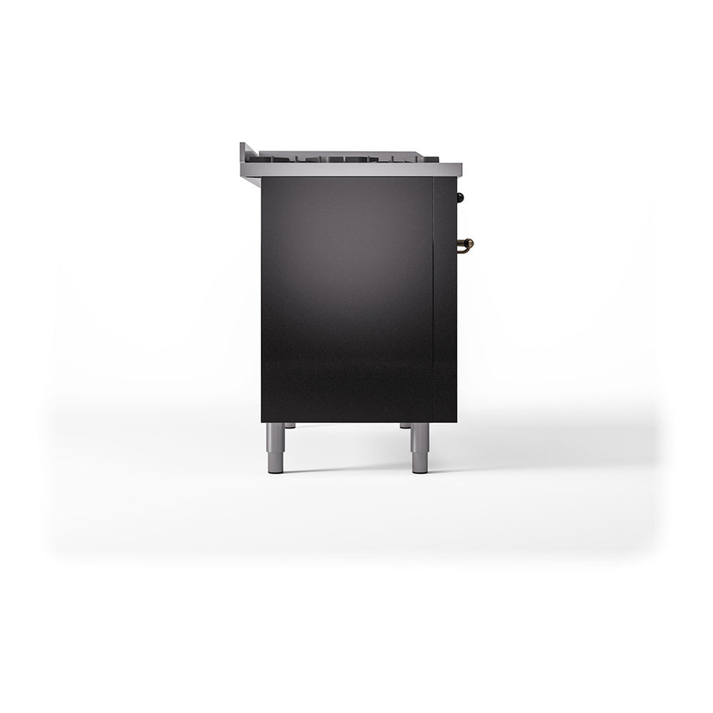 ILVE Nostalgie II 48-Inch Natural Gas Dual Fuel Range with 5 Burners, Griddle, & French Top with Triple Glass Door Oven in Glossy Black with Burnished Bronze Trim (UP48FSNMPBKB)