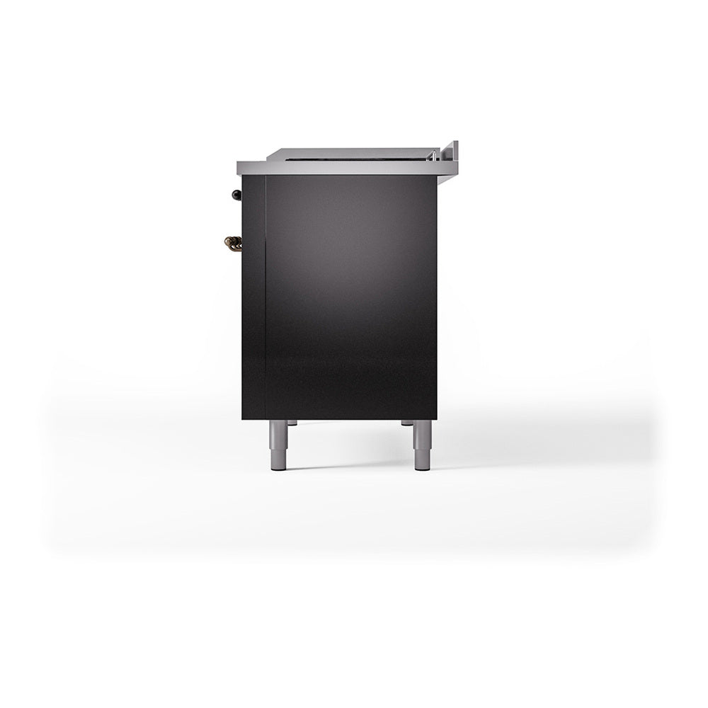 ILVE Nostalgie II 48-Inch Natural Gas Dual Fuel Range with 5 Burners, Griddle, & French Top with Triple Glass Door Oven in Glossy Black with Burnished Bronze Trim (UP48FSNMPBKB)