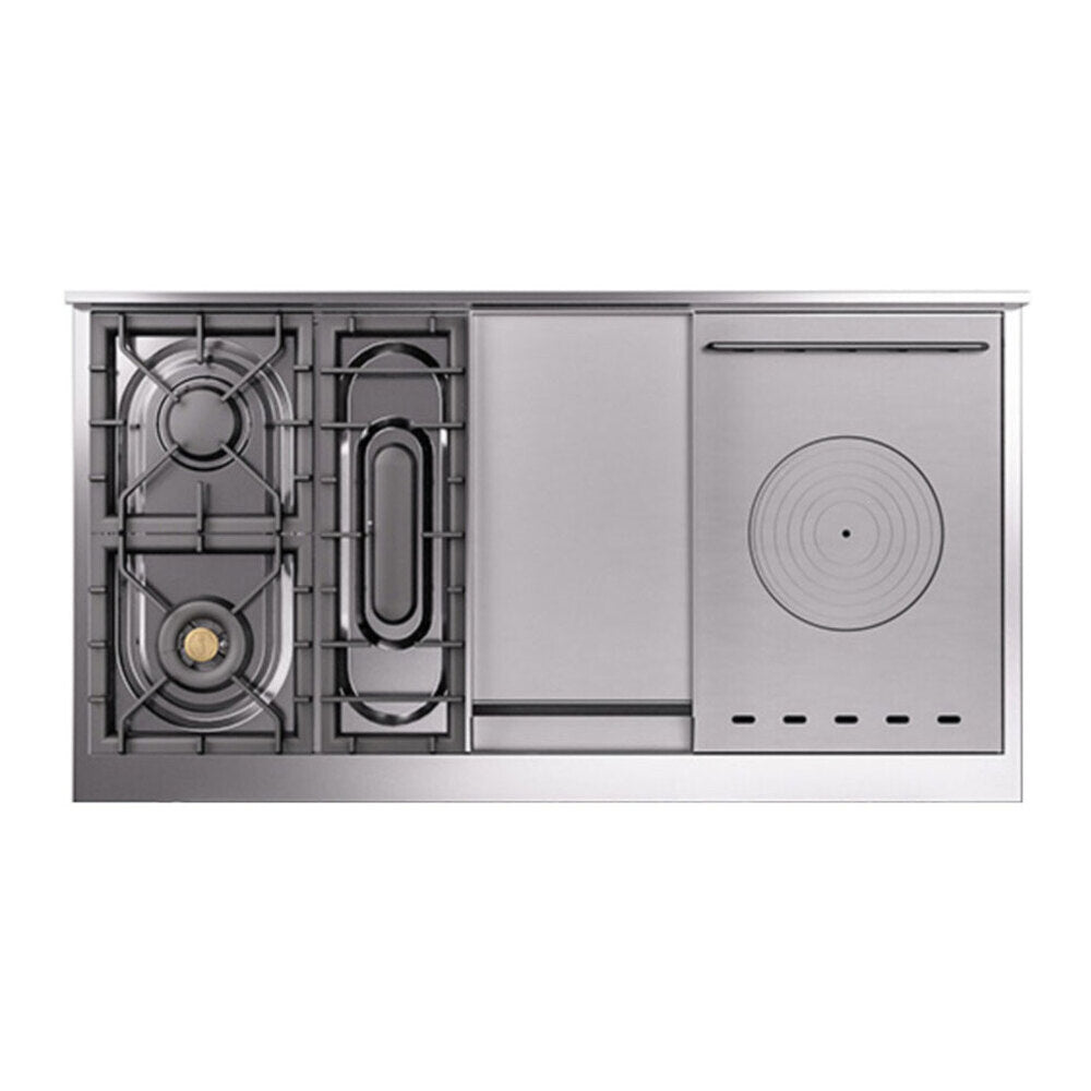 ILVE Nostalgie II 48-Inch Propane Gas Dual Fuel Range with 5 Burners, Griddle, & French Top with Triple Glass Door Oven in Mediterranean Mint with Chrome Trim (UP48FSNMPMMCLP)
