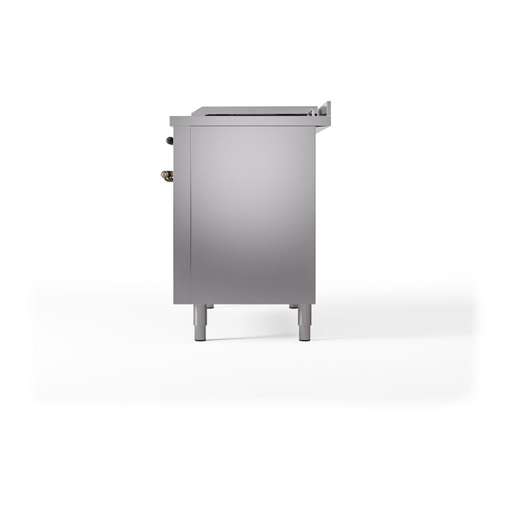 ILVE Nostalgie II 48-Inch Natural Gas Dual Fuel Range with 5 Burners, Griddle, & French Top with Triple Glass Door Oven in Stainless Steel with Burnished Bronze Trim (UP48FSNMPSSB)
