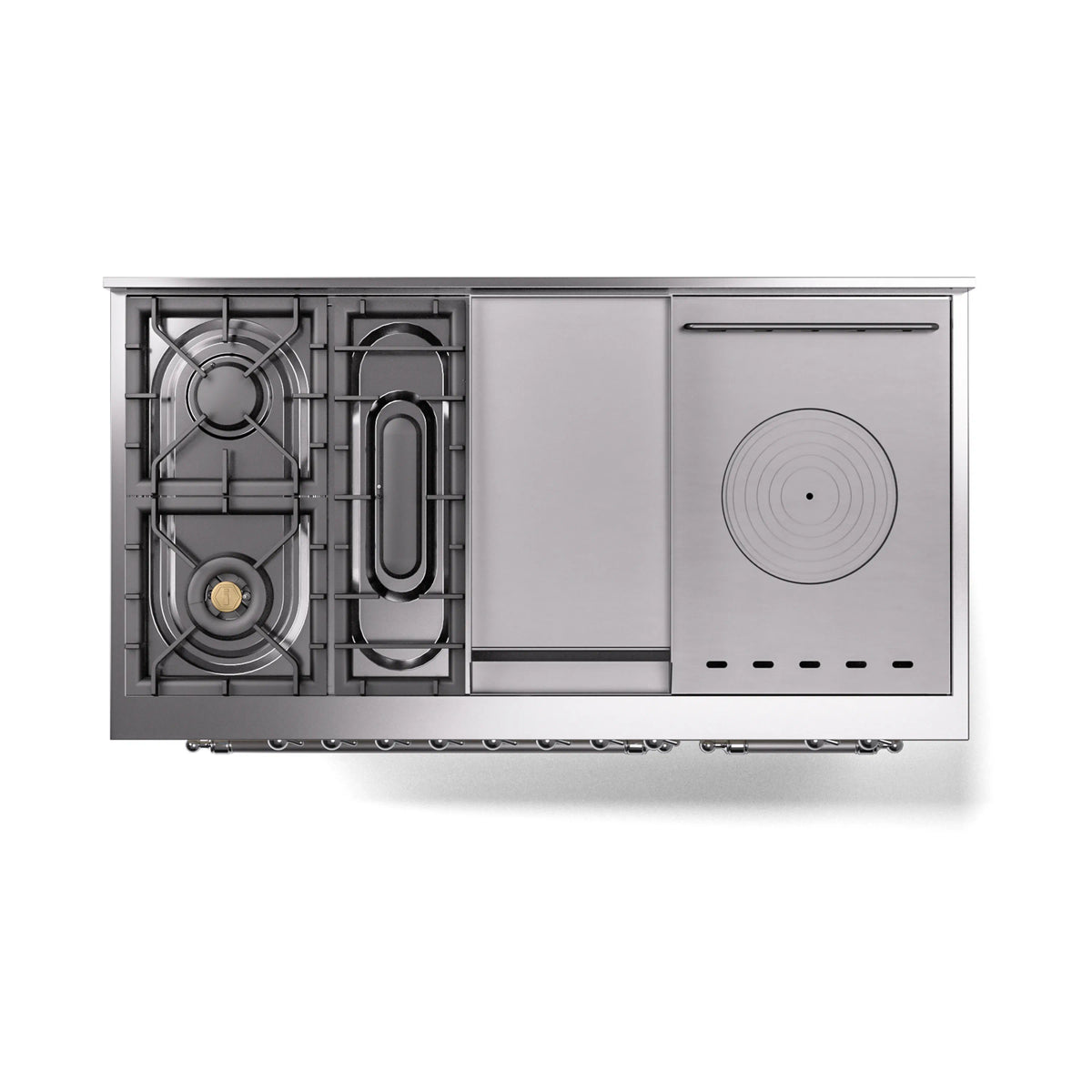 ILVE Nostalgie II Noblesse 48-Inch Propane Gas Dual Fuel Range with 5 Burners, Griddle, & French Top with Triple Glass Door Oven in Antique White with Chrome Trim (UN48FSNMPAWCLP)