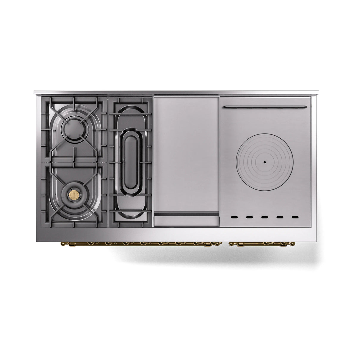ILVE Nostalgie II Noblesse 48-Inch Propane Gas Dual Fuel Range with 5 Burners, Griddle, & French Top with Triple Glass Door Oven in Antique White with Brass Trim (UN48FSNMPAWGLP)