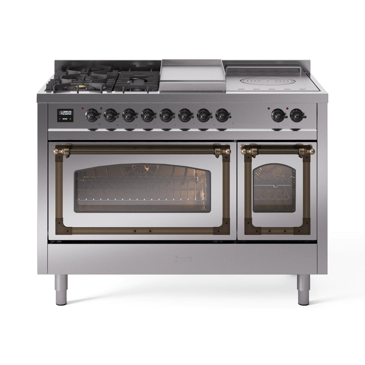 ILVE Nostalgie II Noblesse 48-Inch LP Dual Fuel Range, 5 Burners, Griddle, Stainless Steel with Burnished Bronze Trim (UN48FSNMPSSBLP)