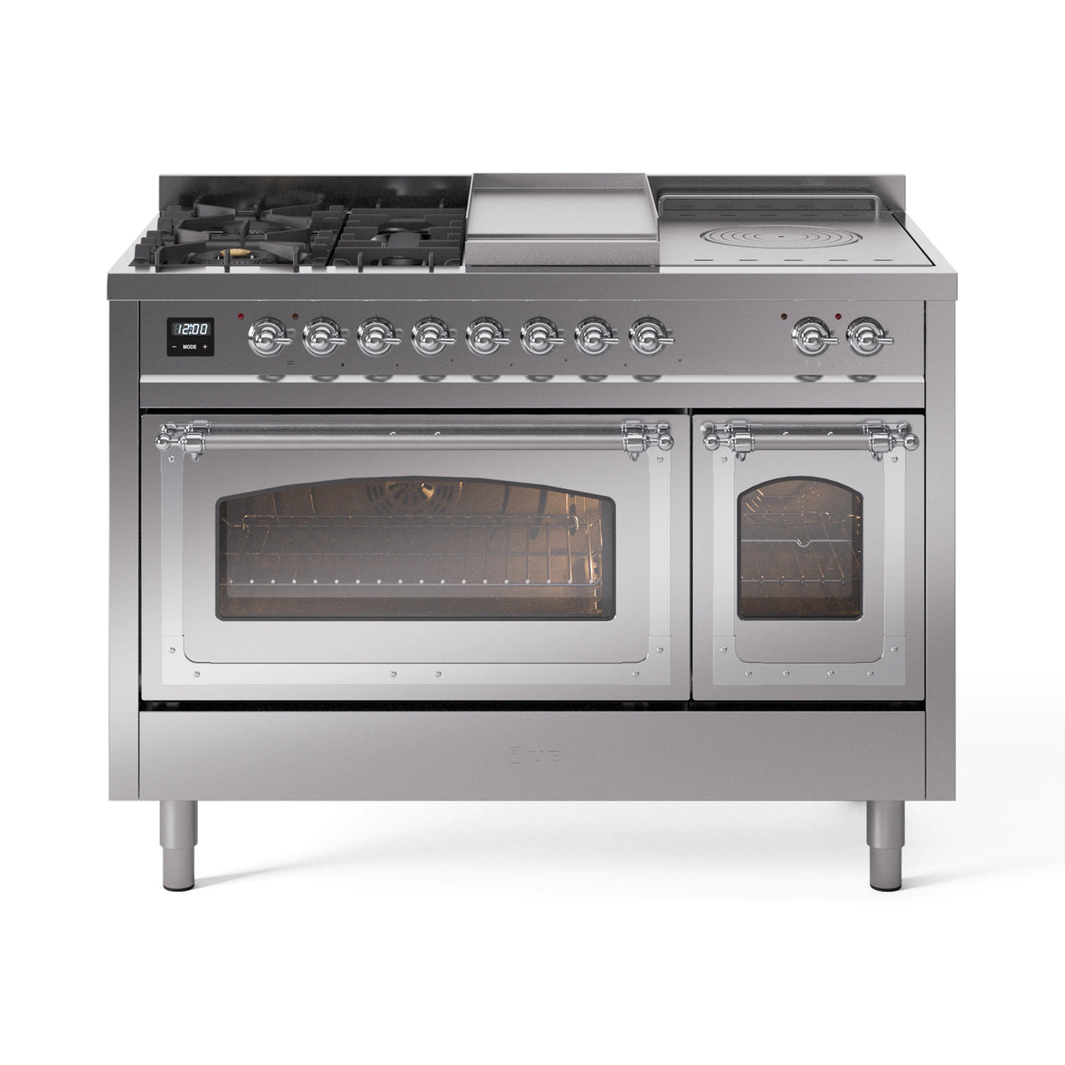 ILVE Nostalgie II Noblesse 48-Inch LP Dual Fuel Range, 5 Burners, Griddle, French Top, Stainless Steel with Chrome Trim (UN48FSNMPSSCLP)