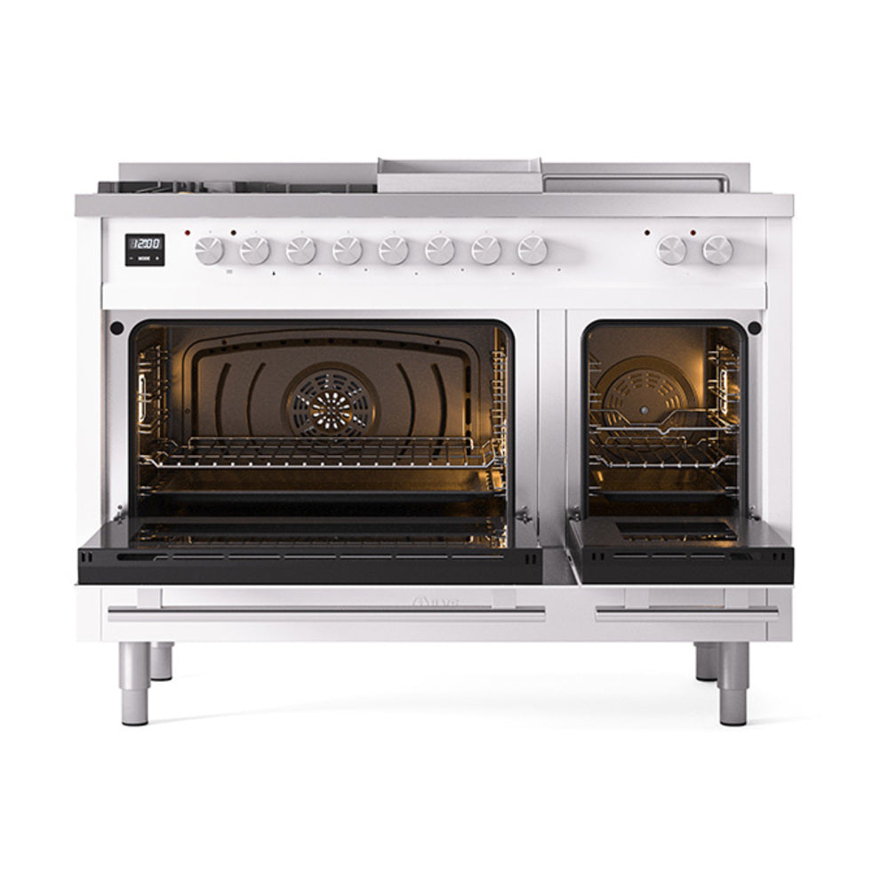 ILVE Professional Plus II 48-inch Propane Gas Dual Fuel Range with 5 Burners, Griddle, & French Top with Solid Door Oven in RAL (UP48FSQMPRALP)