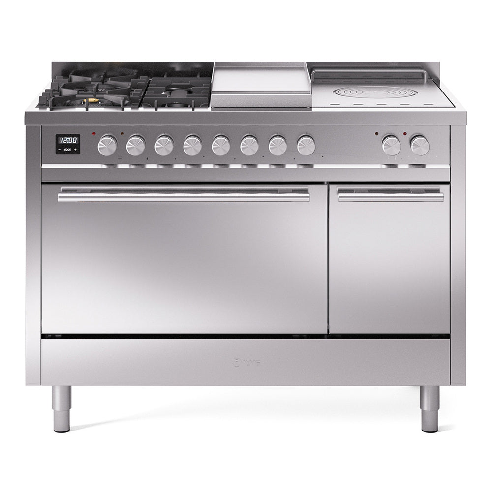 ILVE Professional Plus II 48-Inch Propane Dual Fuel Range, 5 Burners, Griddle, French Top, Solid Door, Stainless Steel (UP48FSQMPSSLP)