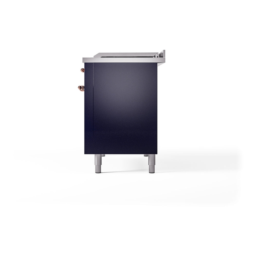 ILVE Nostalgie II 48-Inch Natural Gas Dual Fuel Range with 5 Burners, Griddle, & French Top, with Solid Door Oven in Midnight Blue with Burnished Bronze Trim (UP48FSQNMPMBB)