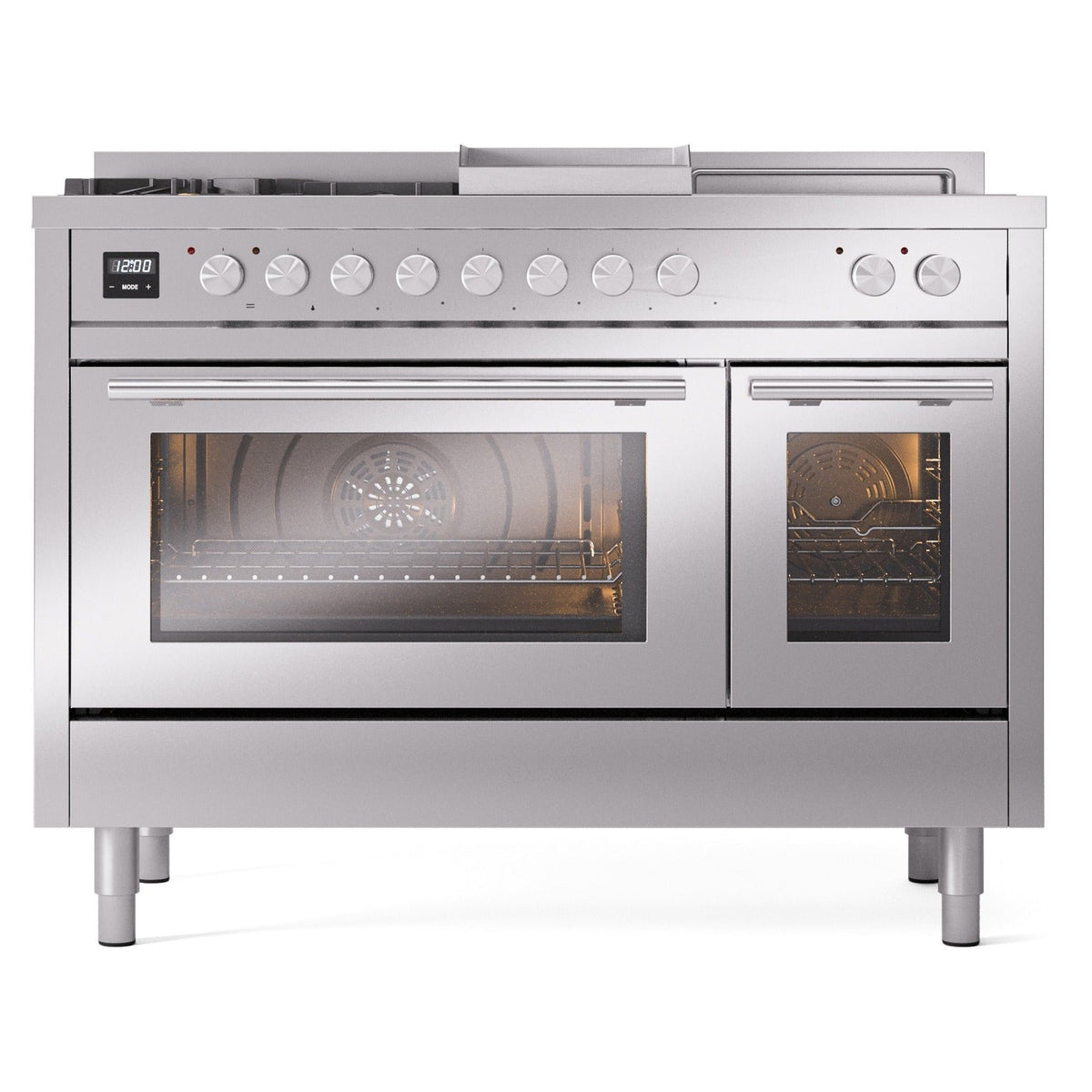 ILVE Professional Plus II 48-Inch Propane Dual Fuel Range, 5 Burners, Griddle, French Top, Triple Glass Door, Stainless Steel (UP48FSWMPSSLP)
