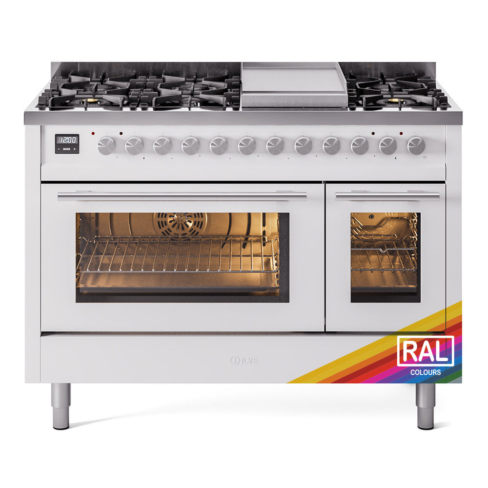 ILVE Professional Plus II 48-Inch Freestanding Natural Gas Dual Fuel Range, 8 Sealed Burners, Custom RAL (UP48FWMPRA)