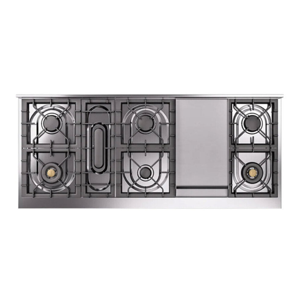 ILVE Nostalgie II 60-Inch Freestanding Natural Gas Dual Fuel Range in Mediterranean Mint with Brass Trim (UP60FNMPMMG)