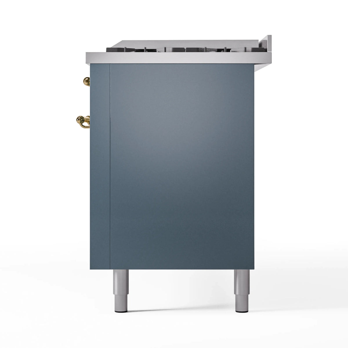 ILVE Nostalgie II 60-Inch Dual Fuel Freestanding Range in Blue Grey with Brass Trim (UP60FNMPBGGLP)