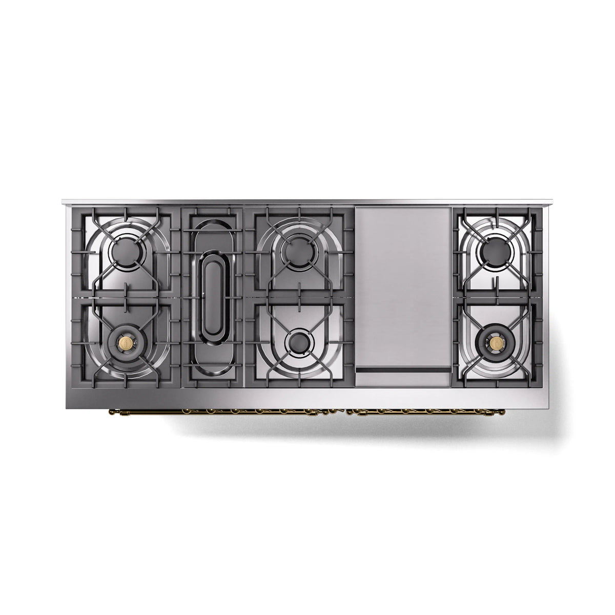 ILVE Nostalgie II 60-Inch Dual Fuel Freestanding Range in Blue Grey with Brass Trim (UP60FNMPBGGLP)
