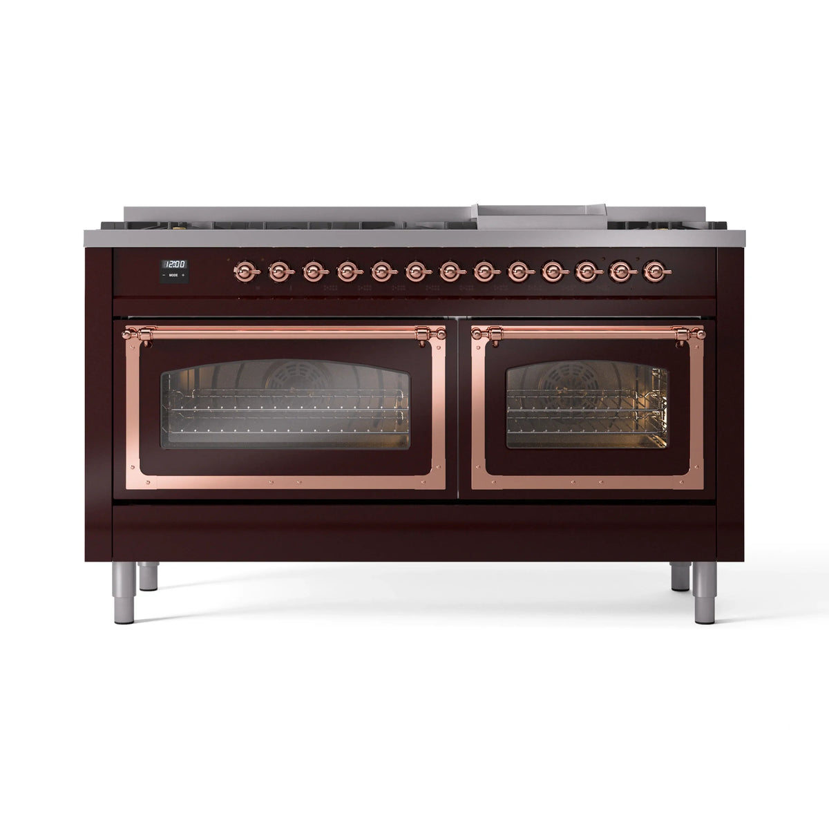 ILVE Nostalgie II Noblesse 60-Inch Natural Gas Dual Fuel Range, Burgundy with Copper Trim (UN60FNMPBUP)
