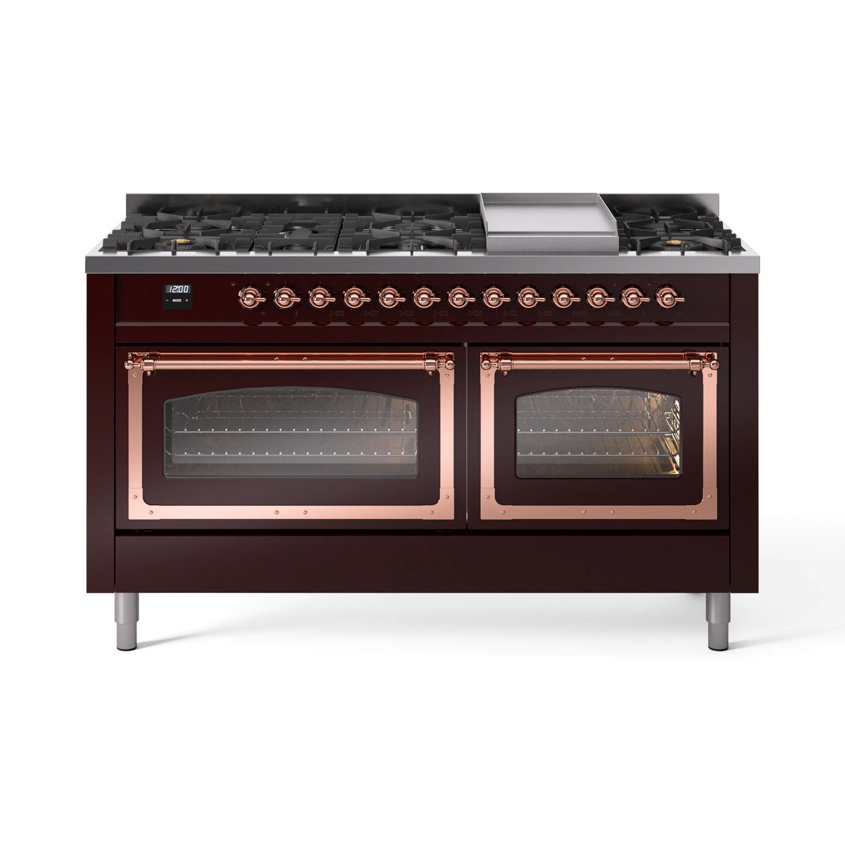 ILVE Nostalgie II Noblesse 60-Inch Natural Gas Dual Fuel Range, Burgundy with Copper Trim (UN60FNMPBUP)
