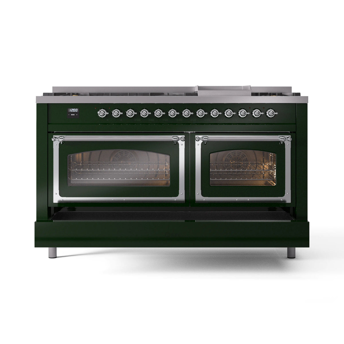 ILVE Nostalgie II Noblesse 60-Inch Natural Gas Dual Fuel Range, Emerald Green with Chrome Trim (UN60FNMPEGC)