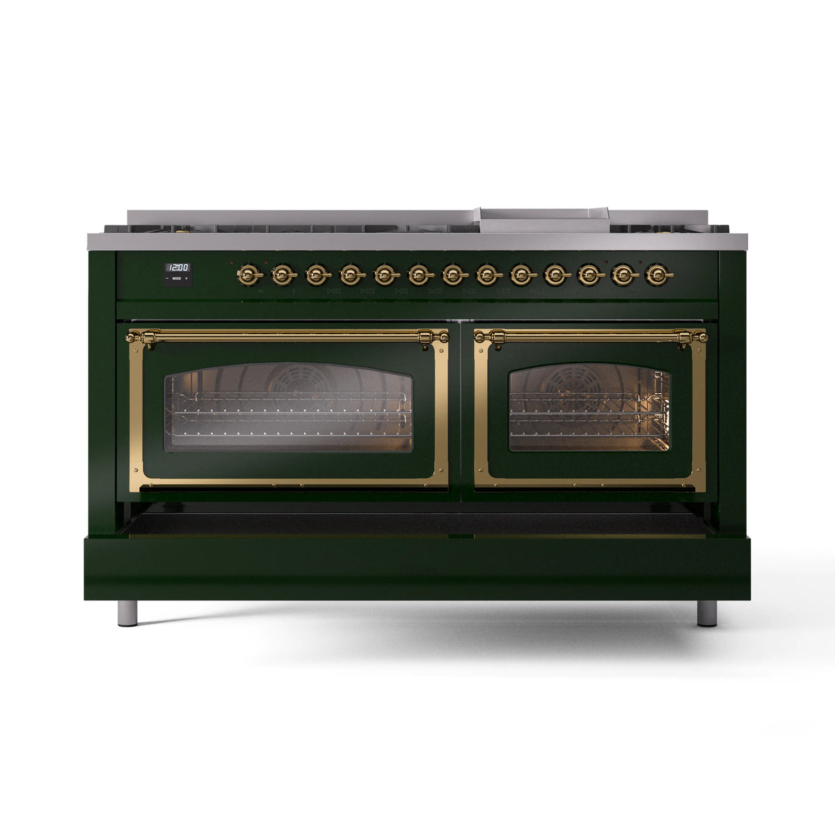 ILVE Nostalgie II Noblesse 60-Inch Natural Gas Dual Fuel Range, Emerald Green with Brass Trim (UN60FNMPEGG)