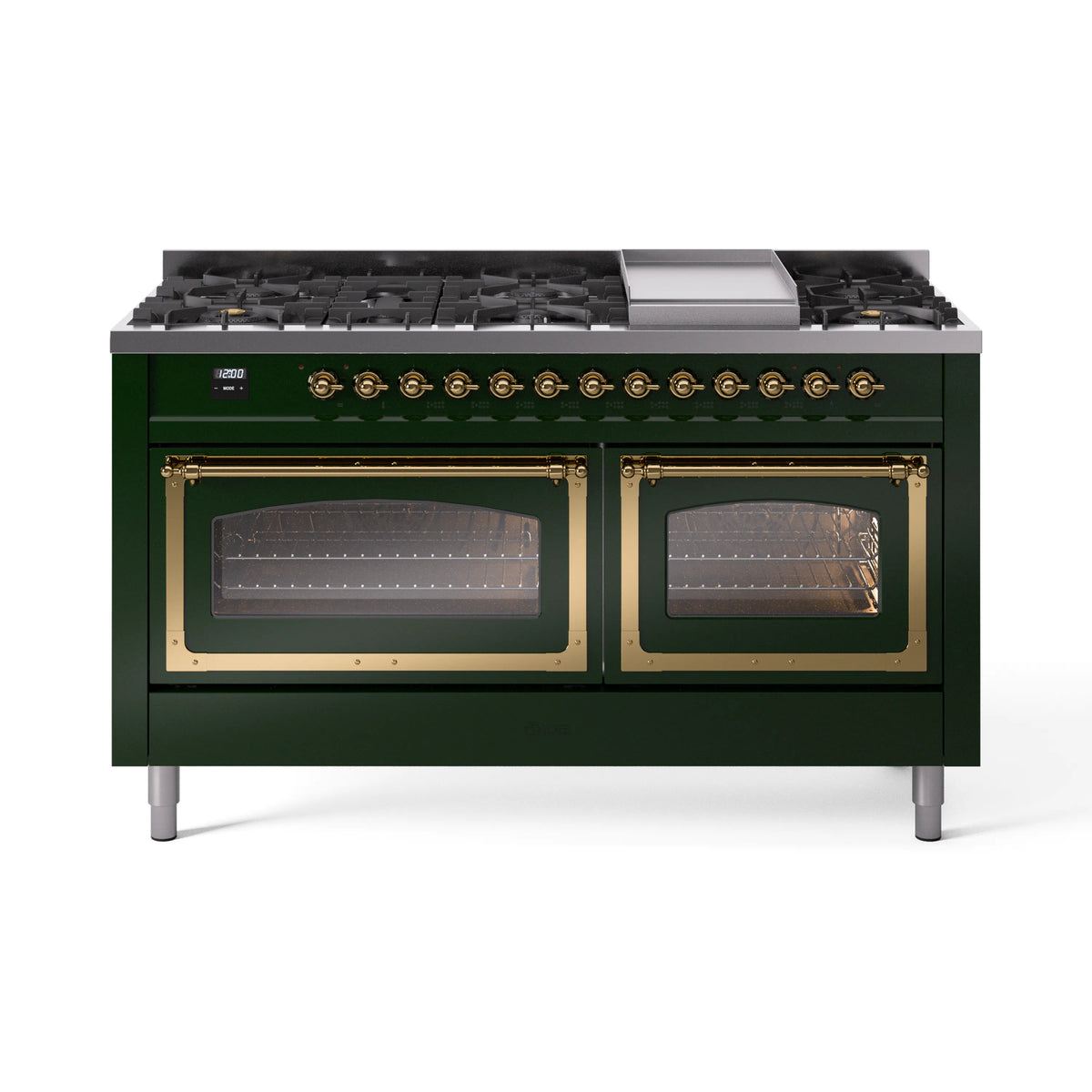ILVE Nostalgie II Noblesse 60-Inch Natural Gas Dual Fuel Range, Emerald Green with Brass Trim (UN60FNMPEGG)