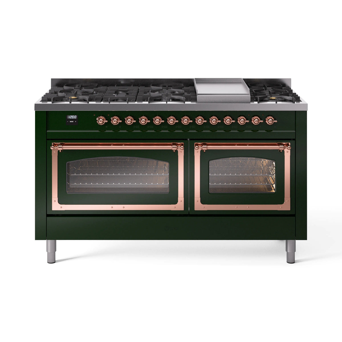 ILVE Nostalgie II Noblesse 60-Inch Natural Gas Dual Fuel Range, Emerald Green with Copper Trim (UN60FNMPEGP)