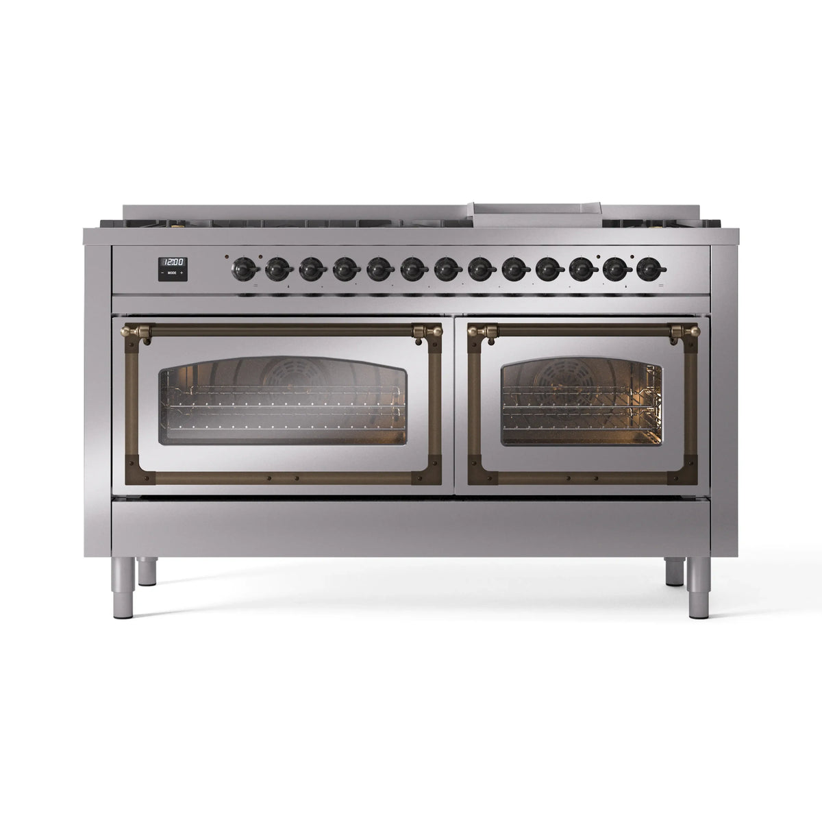ILVE Nostalgie II Noblesse 60-Inch Natural Gas Dual Fuel Range, Stainless Steel with Burnished Bronze Trim (UN60FNMPSSB)