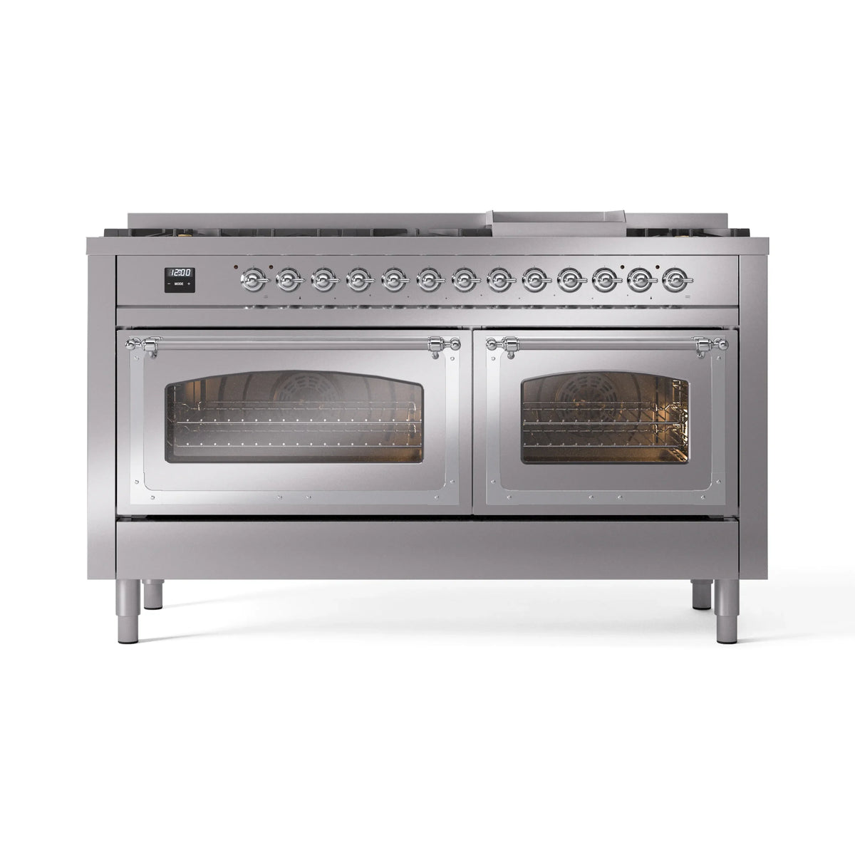 ILVE Nostalgie II Noblesse 60-Inch Propane Dual Fuel Range, Stainless Steel with Chrome Trim (UN60FNMPSSCLP)