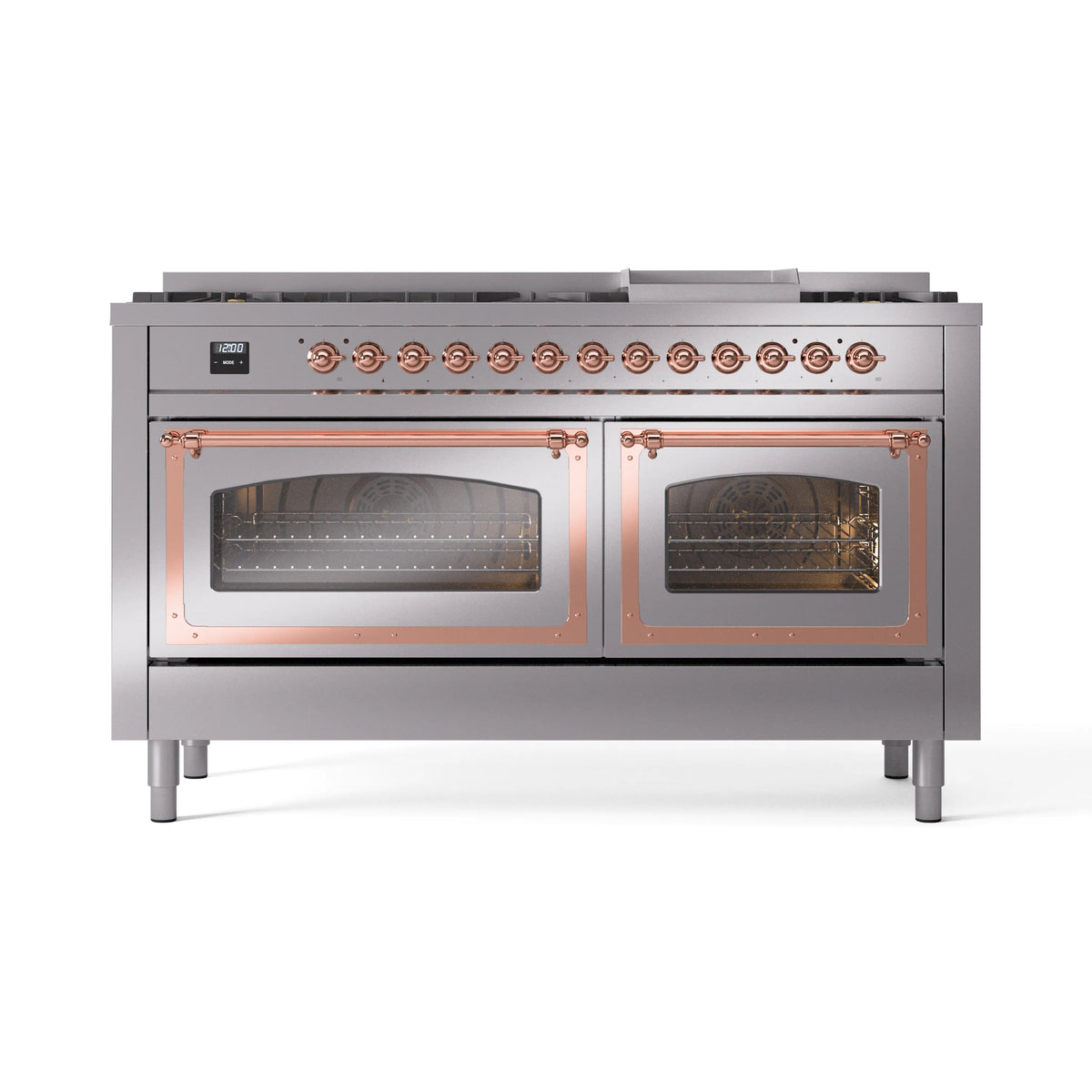 ILVE Nostalgie II Noblesse 60-Inch Natural Gas Dual Fuel Range, Stainless Steel with Copper Trim (UN60FNMPSSP)