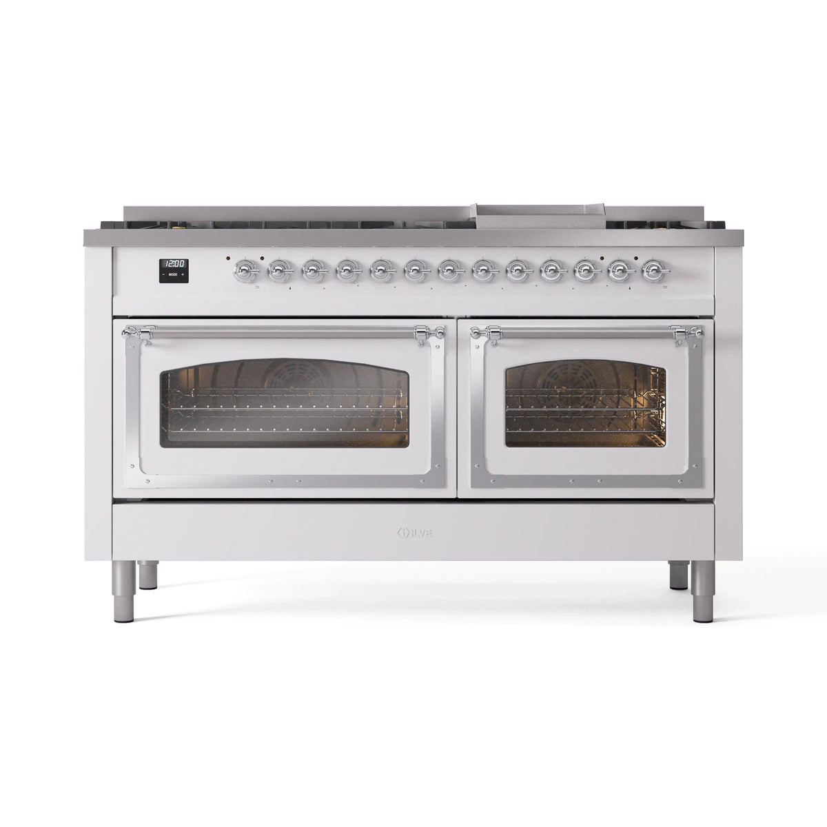 ILVE Nostalgie II Noblesse 60-Inch Natural Gas Dual Fuel Range, White with Chrome Trim (UN60FNMPWHC)