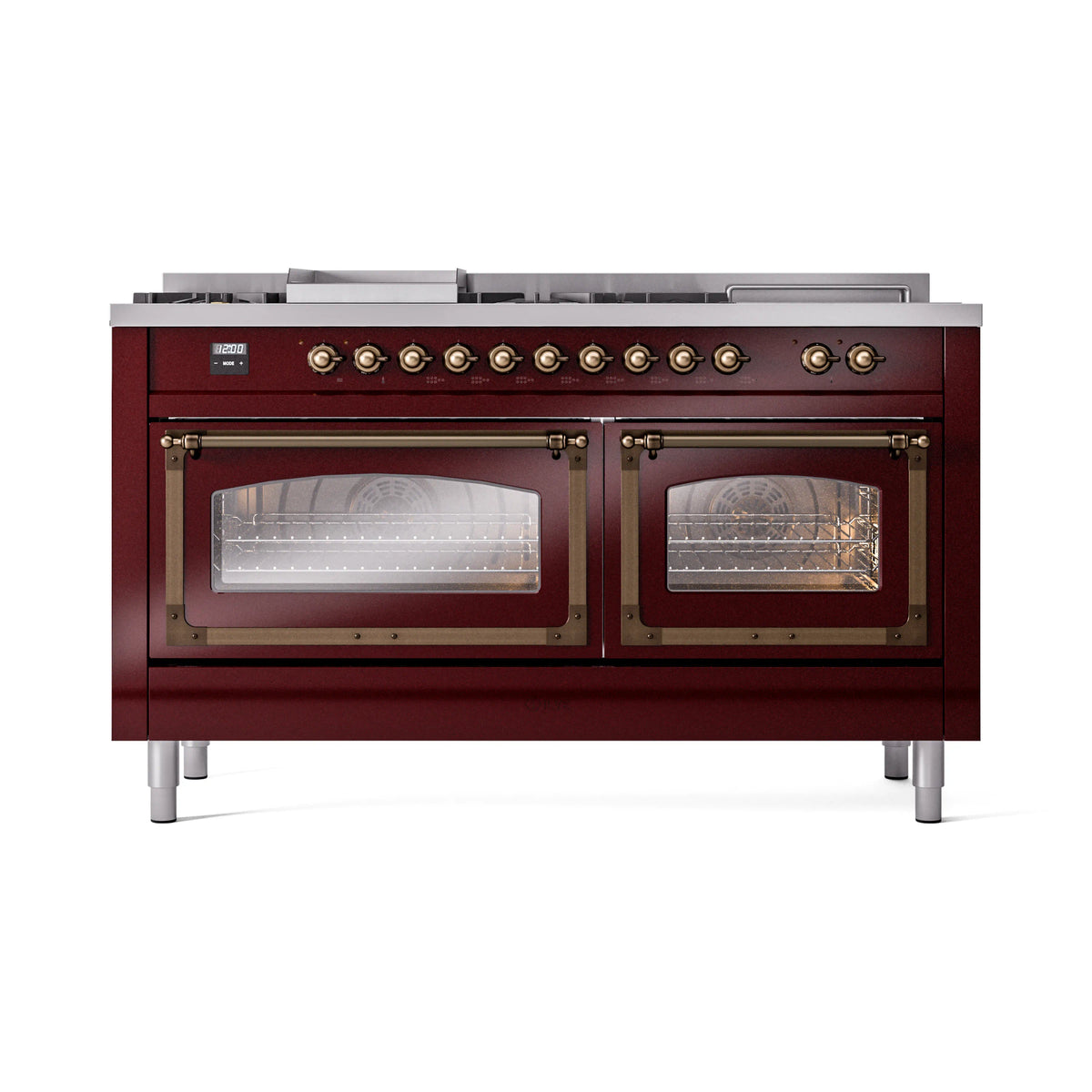 ILVE Nostalgie II Noblesse 60-Inch Propane Dual Fuel Range, 7 Burners, French Top, Burgundy with Burnished Bronze Trim (UN60FSNMPBUBLP)