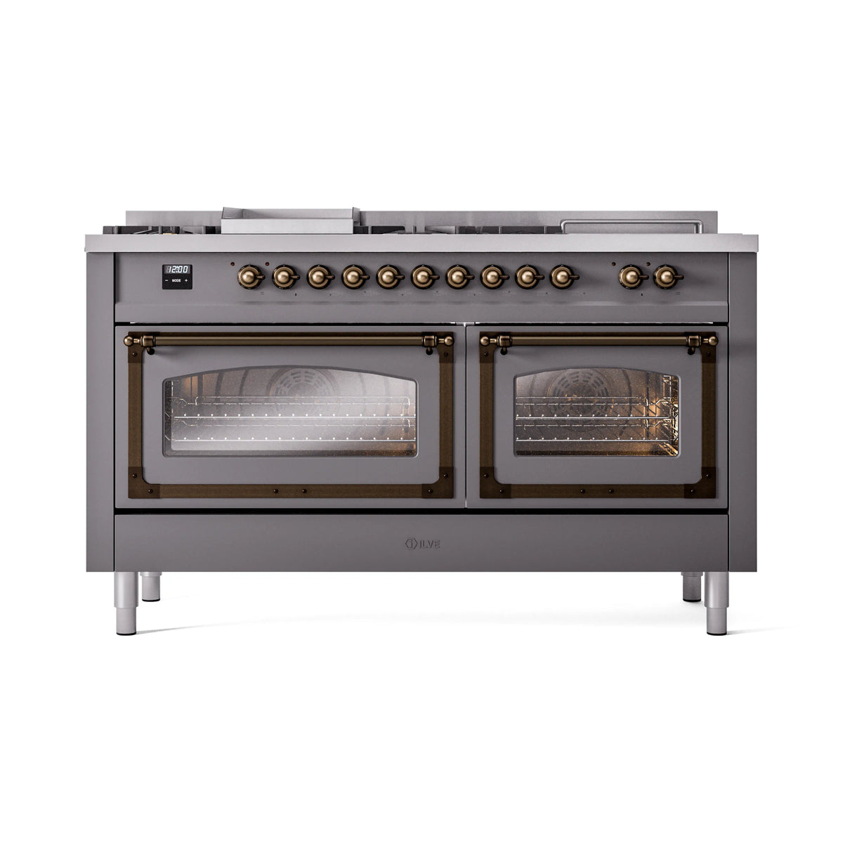 ILVE Nostalgie II Noblesse 60-Inch Propane Dual Fuel Range, 7 Burners, French Top, Matte Graphite with Burnished Bronze Trim (UN60FSNMPMGBLP)
