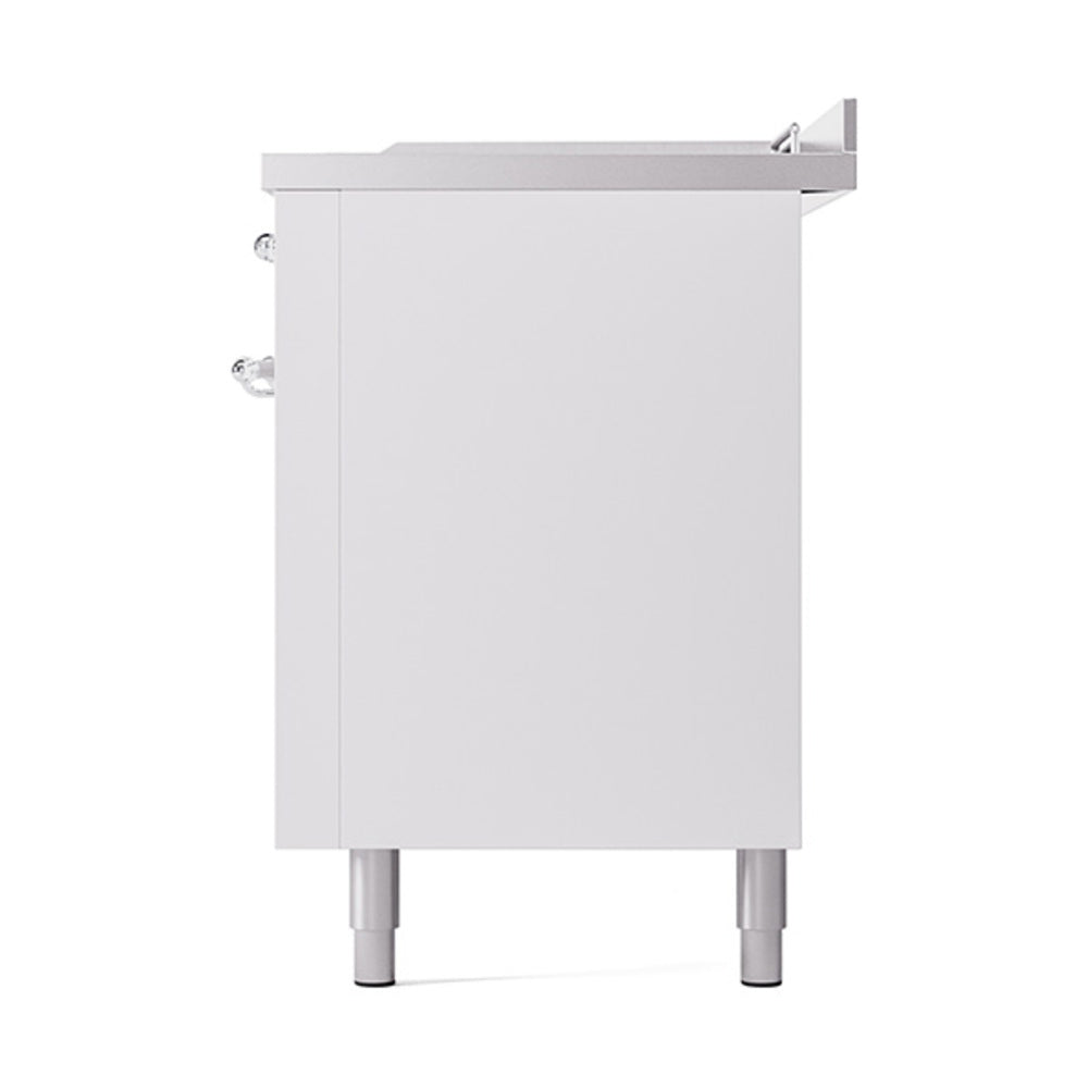 ILVE Nostalgie II 60-Inch Natural Gas Dual Fuel Range with 7 Burners, Griddle, & French Top with Solid Door Oven in White with Chrome Trim (UP60FSQNMPWHC)