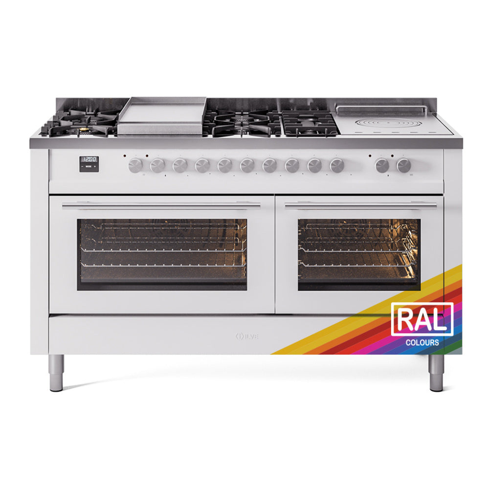 ILVE Professional Plus II 60-Inch Propane Dual Fuel Range, 7 Burners, Griddle, French Top, Triple Glass Door, Custom RAL (UP60FSWMPRALP)
