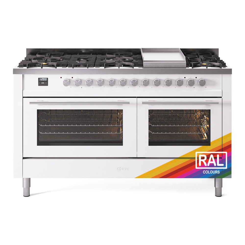 ILVE Professional Plus II 60-Inch Propane Dual Fuel Range, 9 Burners, Griddle, Triple Glass Door Oven, RAL (UP60FWMPRALP)