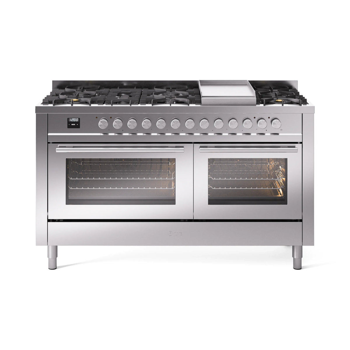 ILVE Professional Plus II 60-Inch Propane Dual Fuel Range, 9 Burners, Griddle, Triple Glass Door Oven, Stainless Steel (UP60FWMPSSLP)
